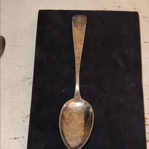 Antique Silver Serving Spoon with Ornate Handle stamped